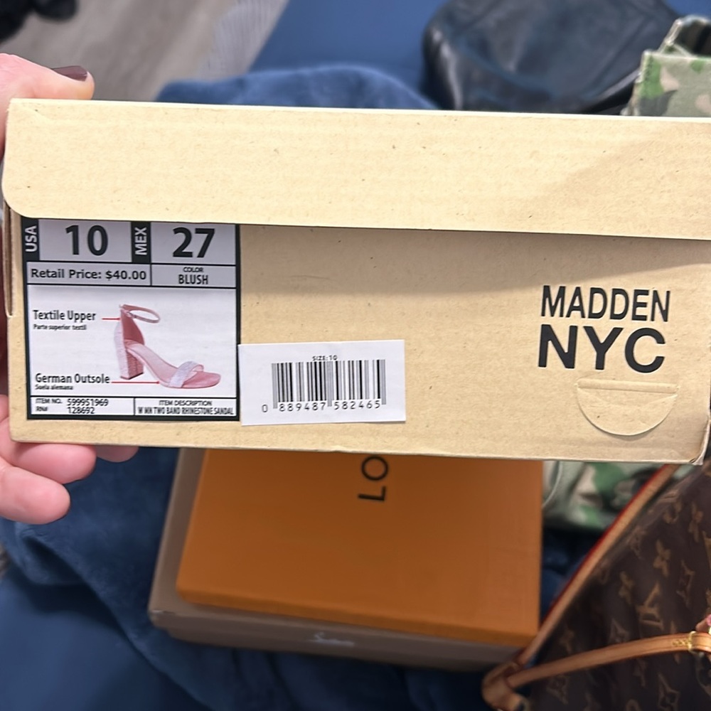 Madden Girl Iridescent Glitter Block Heel Sandals - Pink/Tan - Picture 2 of 2
